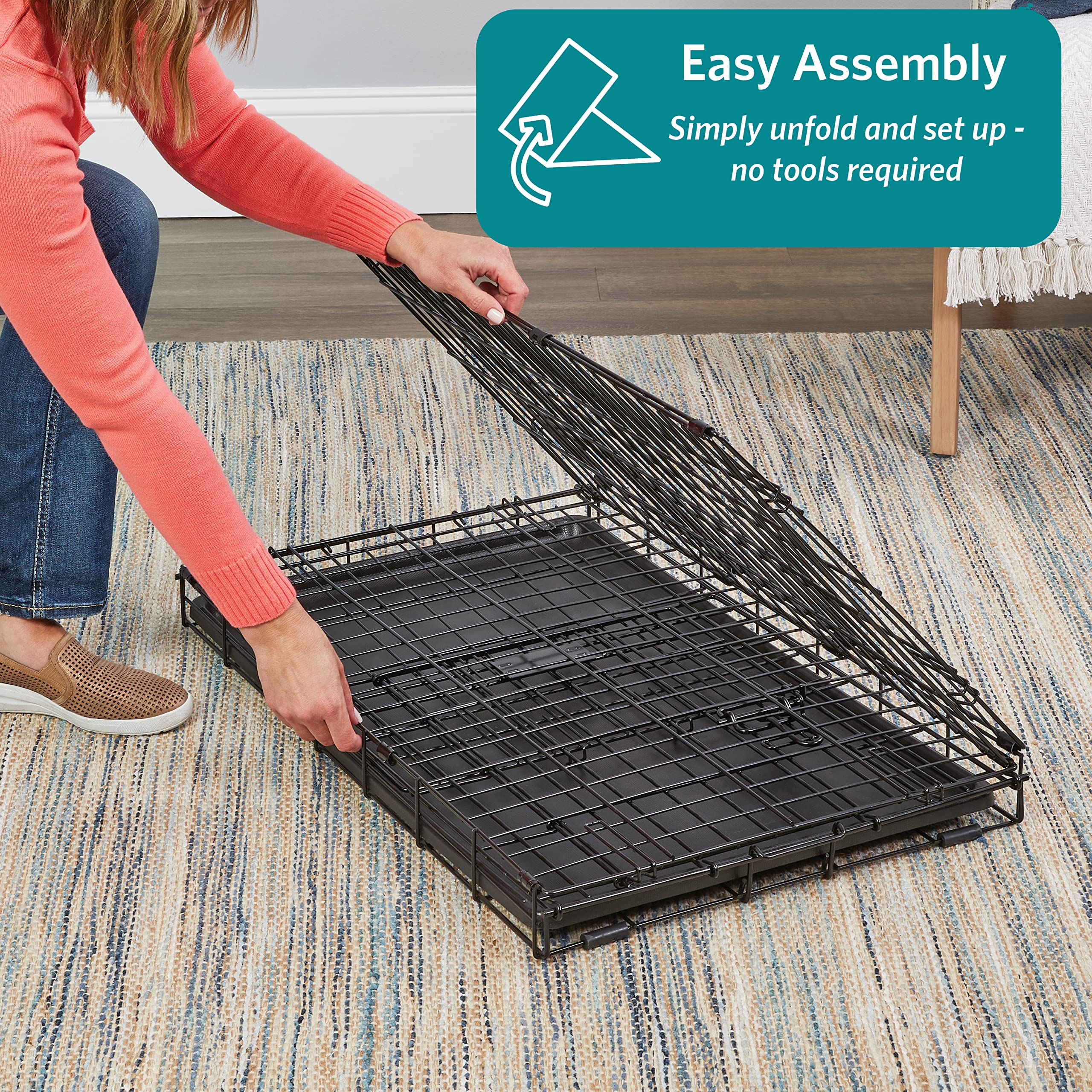Midwest Homes For Pets Newly Enhanced Double Door Icrate Dog Crate, Includes Leak-Proof Pan, Floor Protecting Feet, Divider Pane