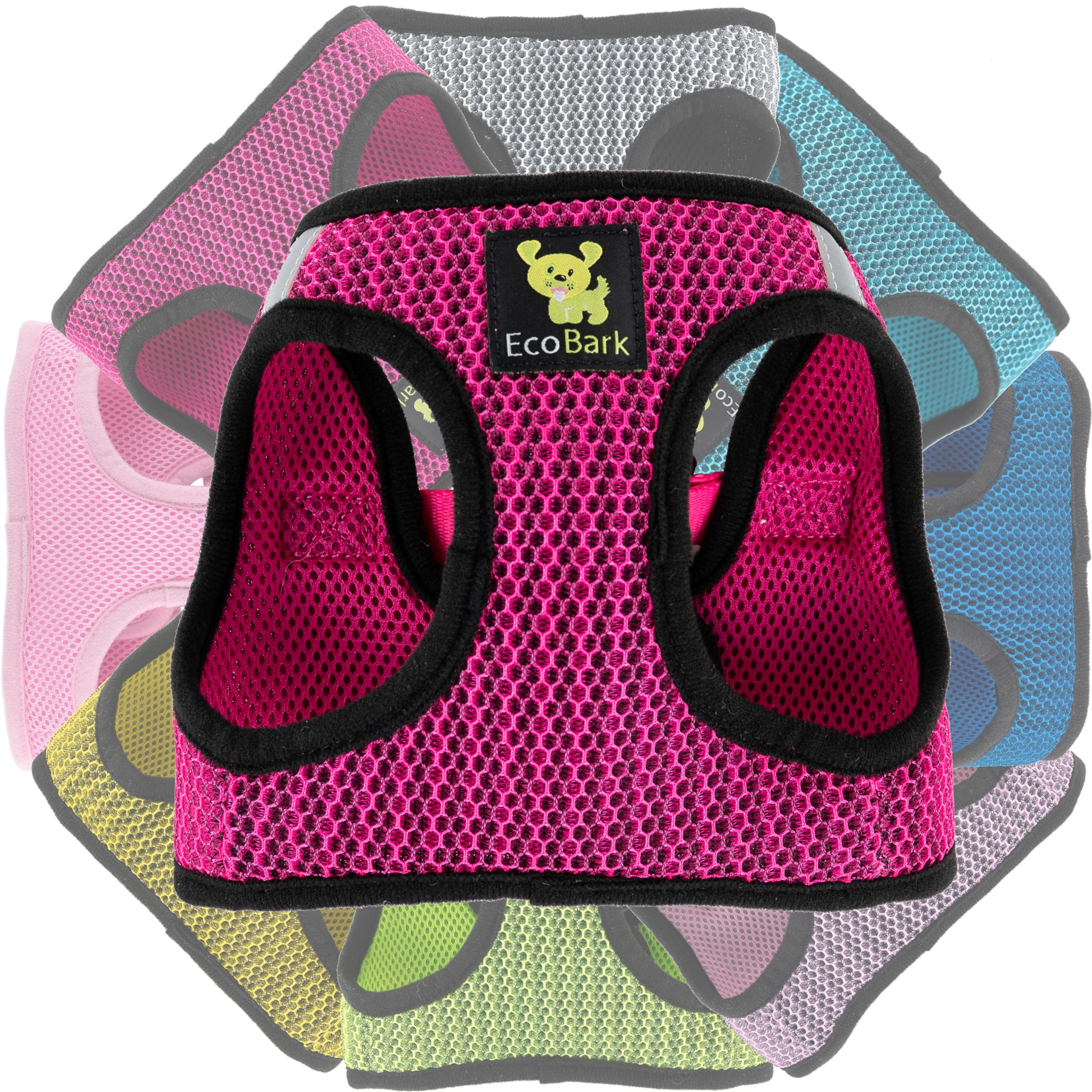 Ecobark Step In Dog Harness - Eco-Friendly Dog Harnesses For Small And Medium Breed Dogs - Reflective And Adjustable Body Halter Vest - Soft Mesh Toy Breed Harness (Fuchsia Pink, Large)