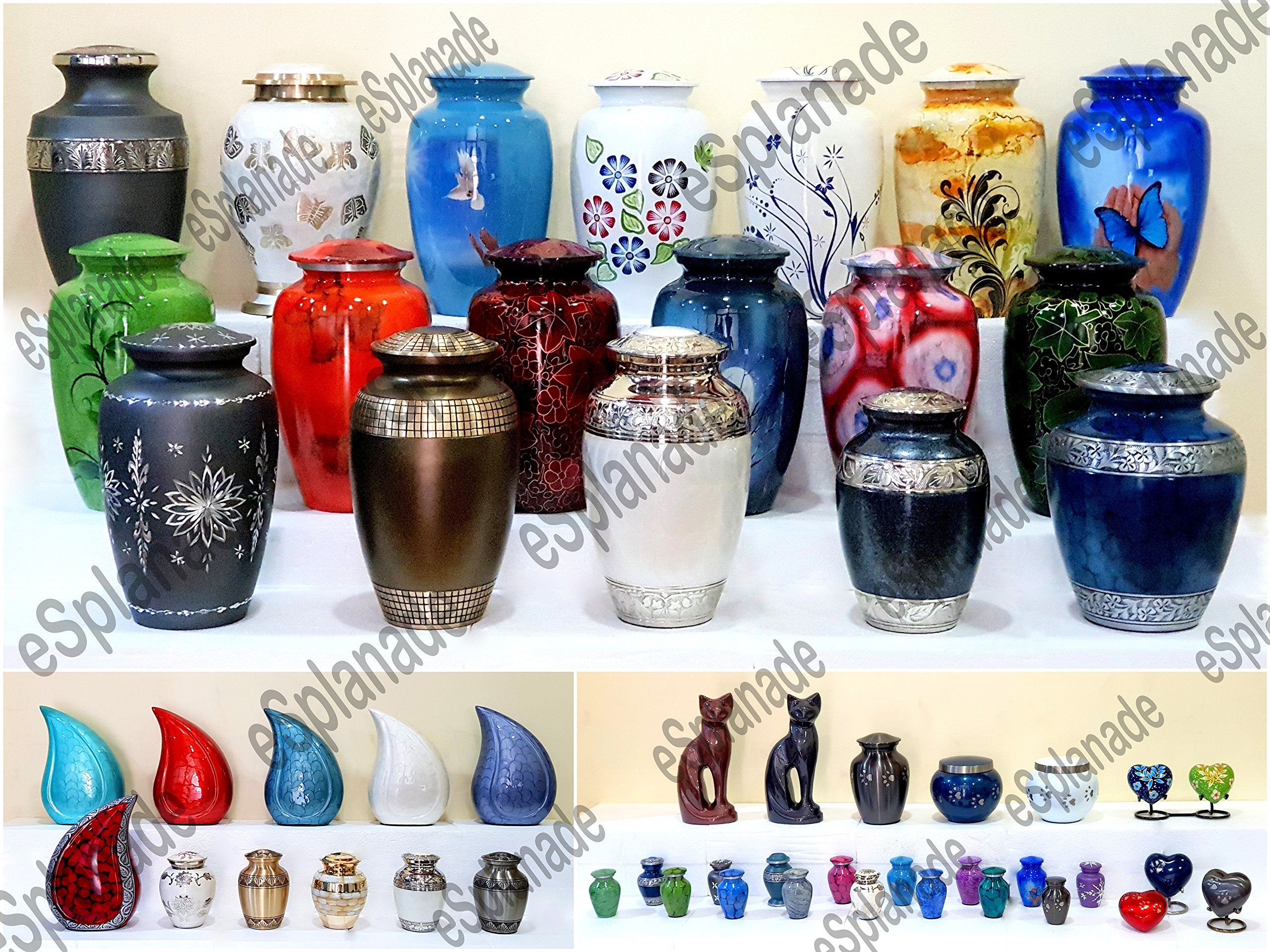 Esplanade Metal Cremation Urn Memorial Jar Pot Container | Full Size Urn For Funeral Ashes Burial | Cat/Kitten Shape Metal Urn | White - 9' Inches