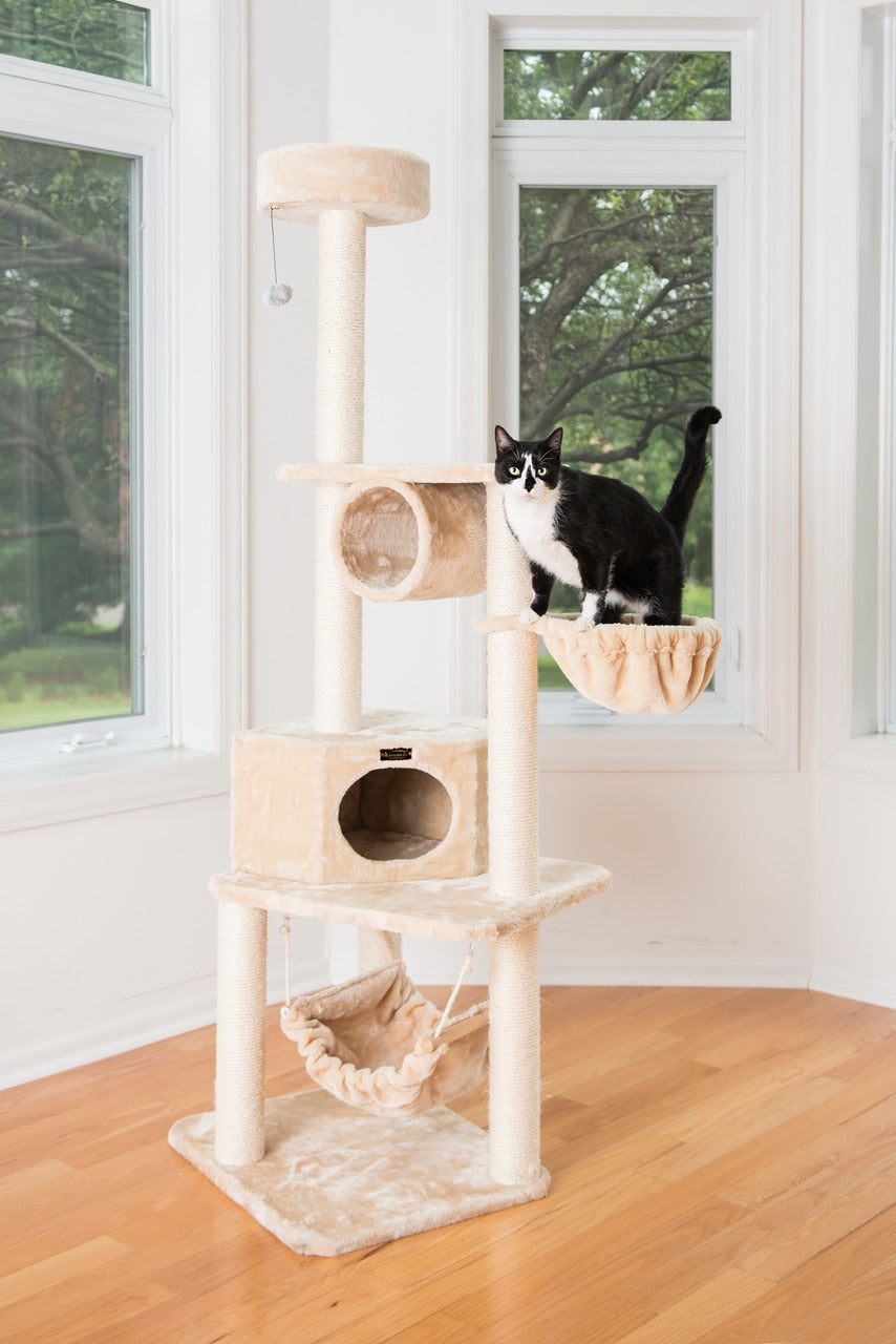 Armarkat 72Inch  H Pet Real Wood Cat Tower, Tower Entertainment Furniture With Lounge Basket, Perch, A7204