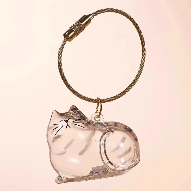 New Cat Hair Storage Keychain Bag Pendant Transparent Pet Fur Keepsake Capsule Souvenir Collection Gift Decoration Accessories