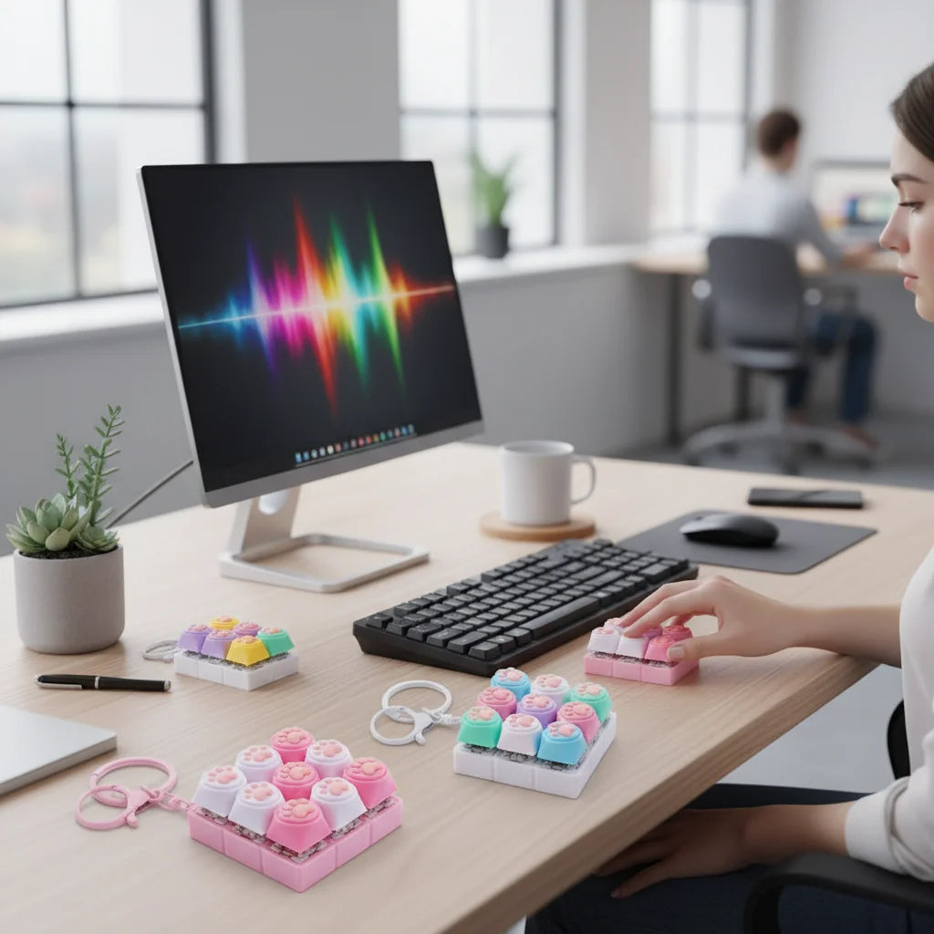 9 Keys Keyboard Key Toy Cat Paws Finger Button Stress Relief Toys Mechanical Keyboard Keycaps Keychain Office Decompression Calm