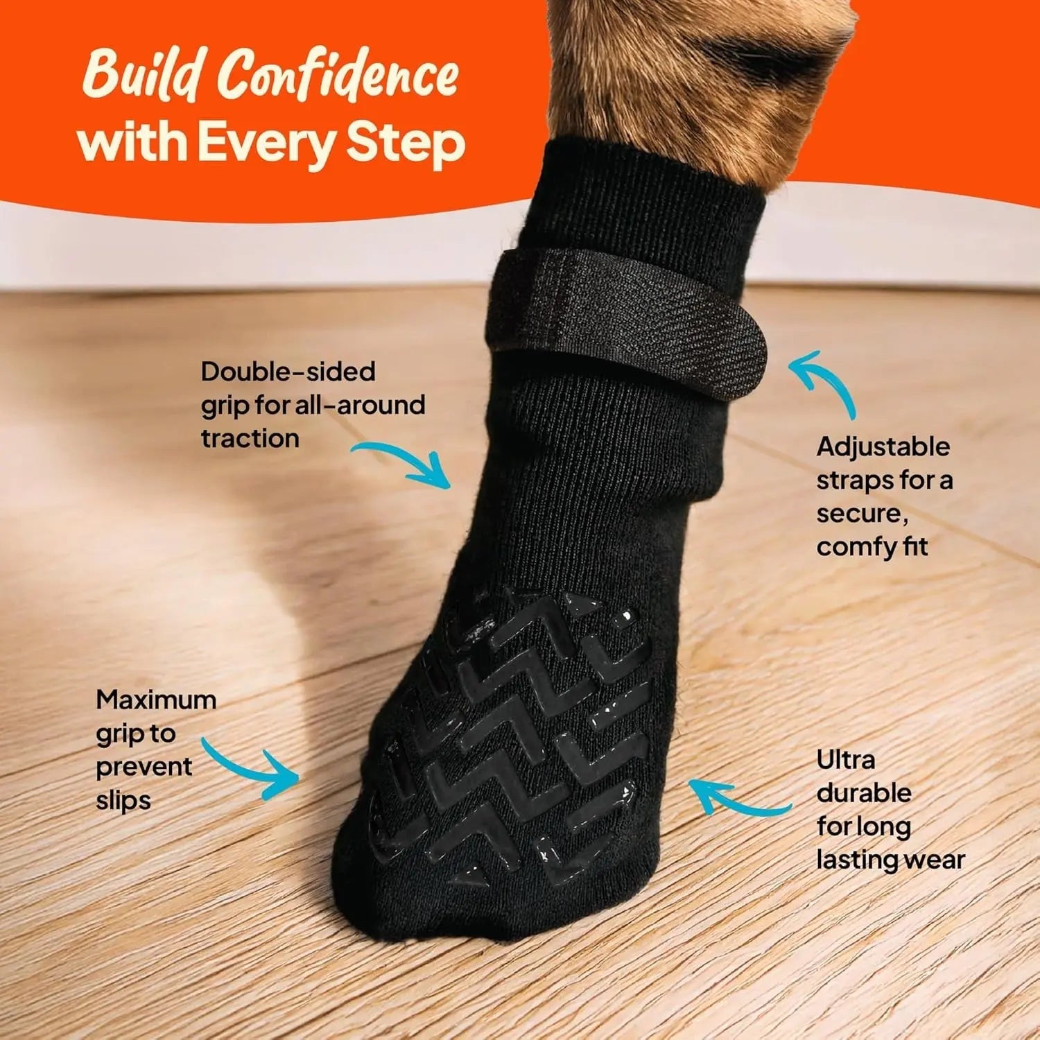 Anti-Slip Dog Socks with Straps – Breathable & Washable, 4-Pack