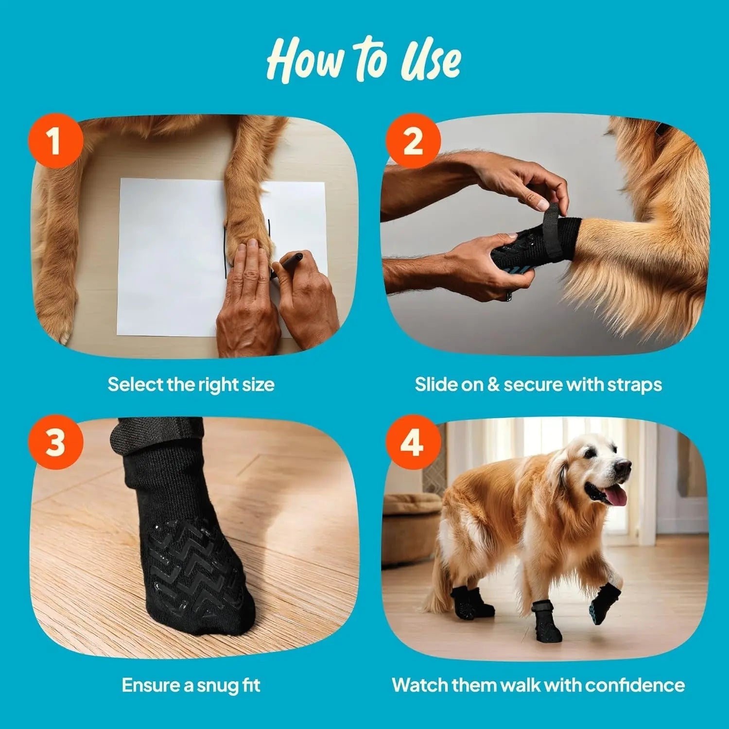 Anti-Slip Dog Socks with Straps – Breathable & Washable, 4-Pack
