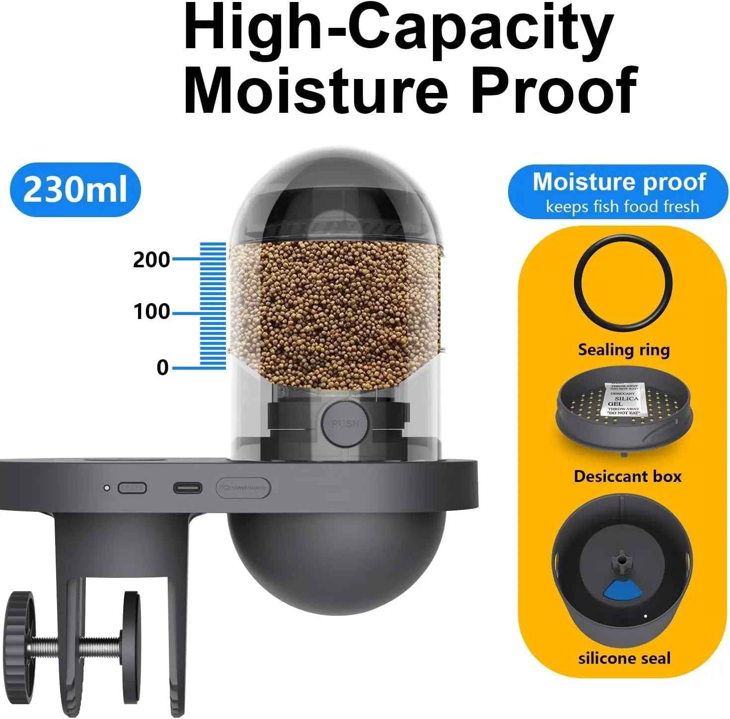 Automatic Fish Feeder WiFi (2.5 & 5G) 2.5K Camera App Control 230ML Tank
