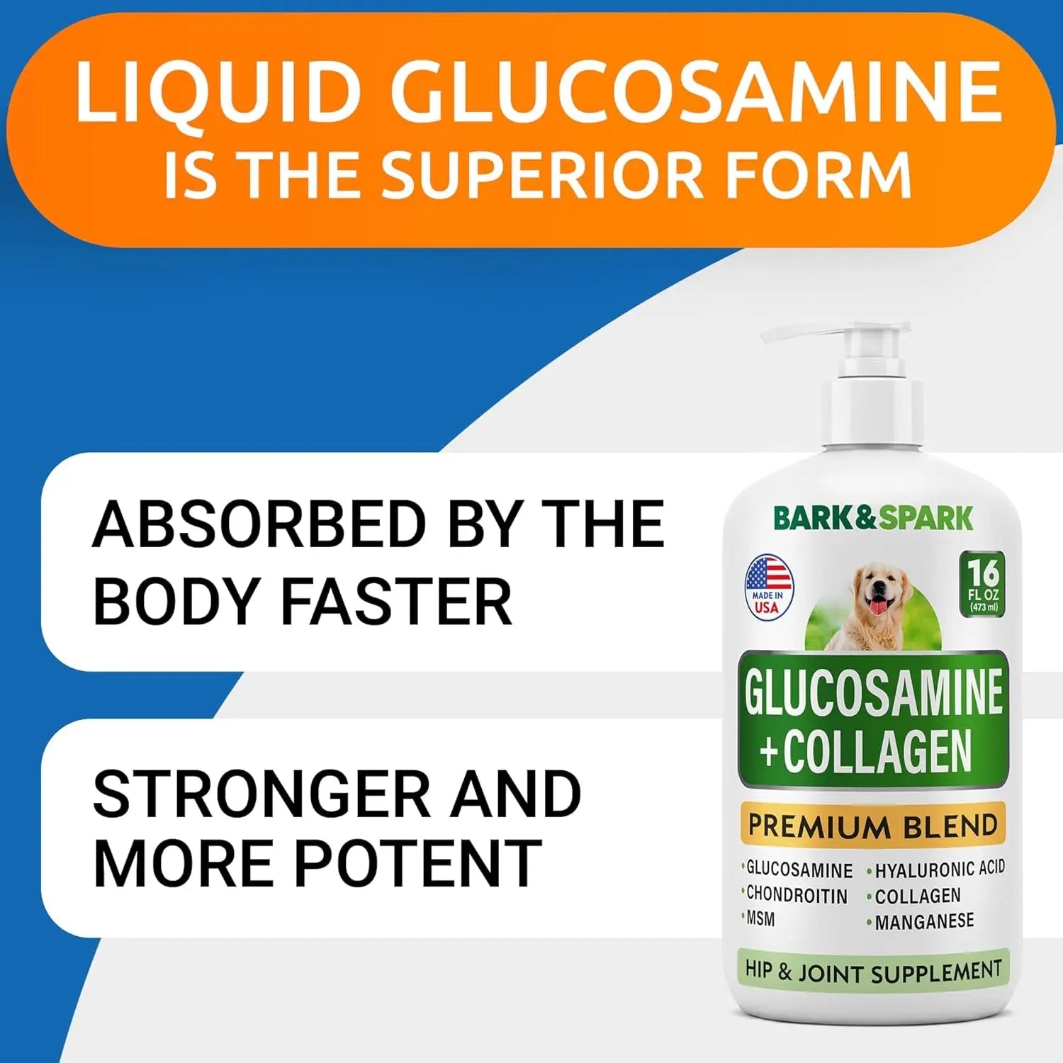 BARK&SPARK Liquid or Chews Glucosamine Joint Supplement for Dogs Mobility