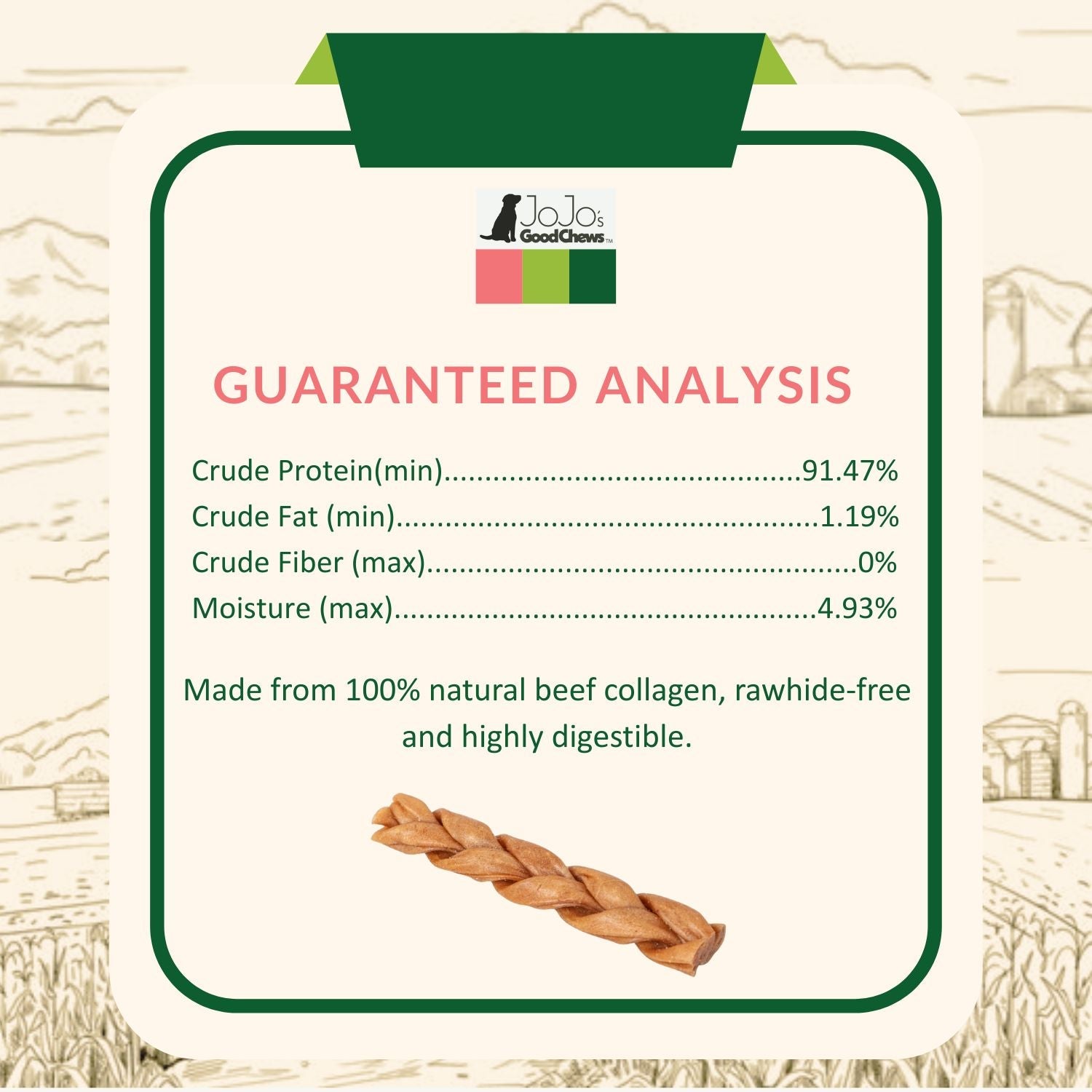 6" Braided Beef Collagen Sticks for Dogs, 25-Pack