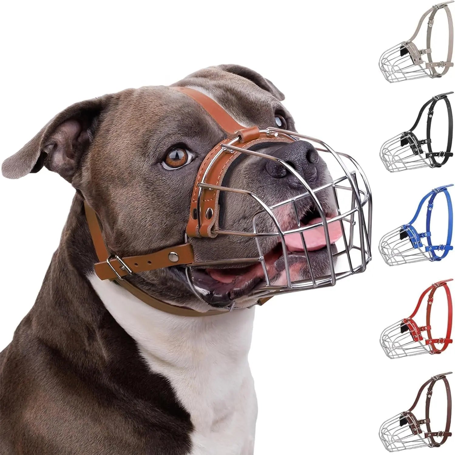 Metal Basket Dog Muzzle – Breathable, Leather Straps
