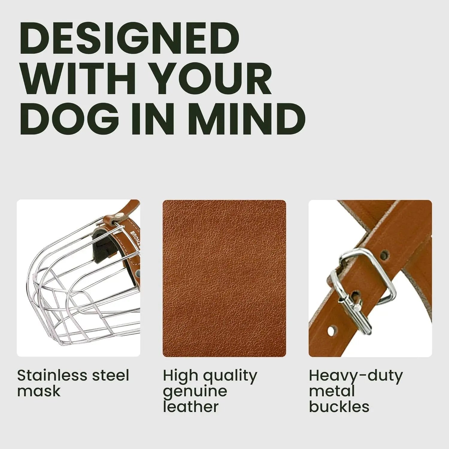 Metal Basket Dog Muzzle – Breathable, Leather Straps