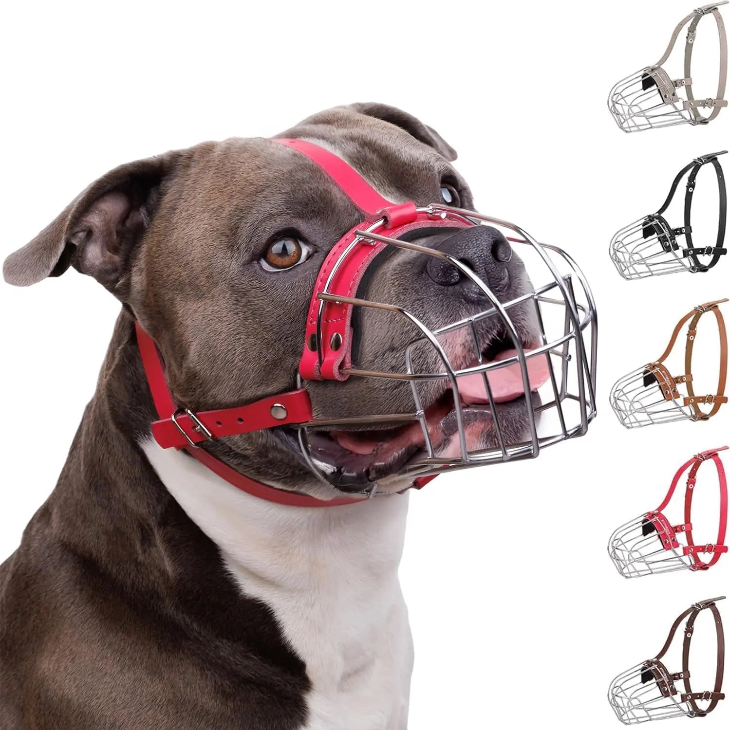 Metal Basket Dog Muzzle – Breathable, Leather Straps