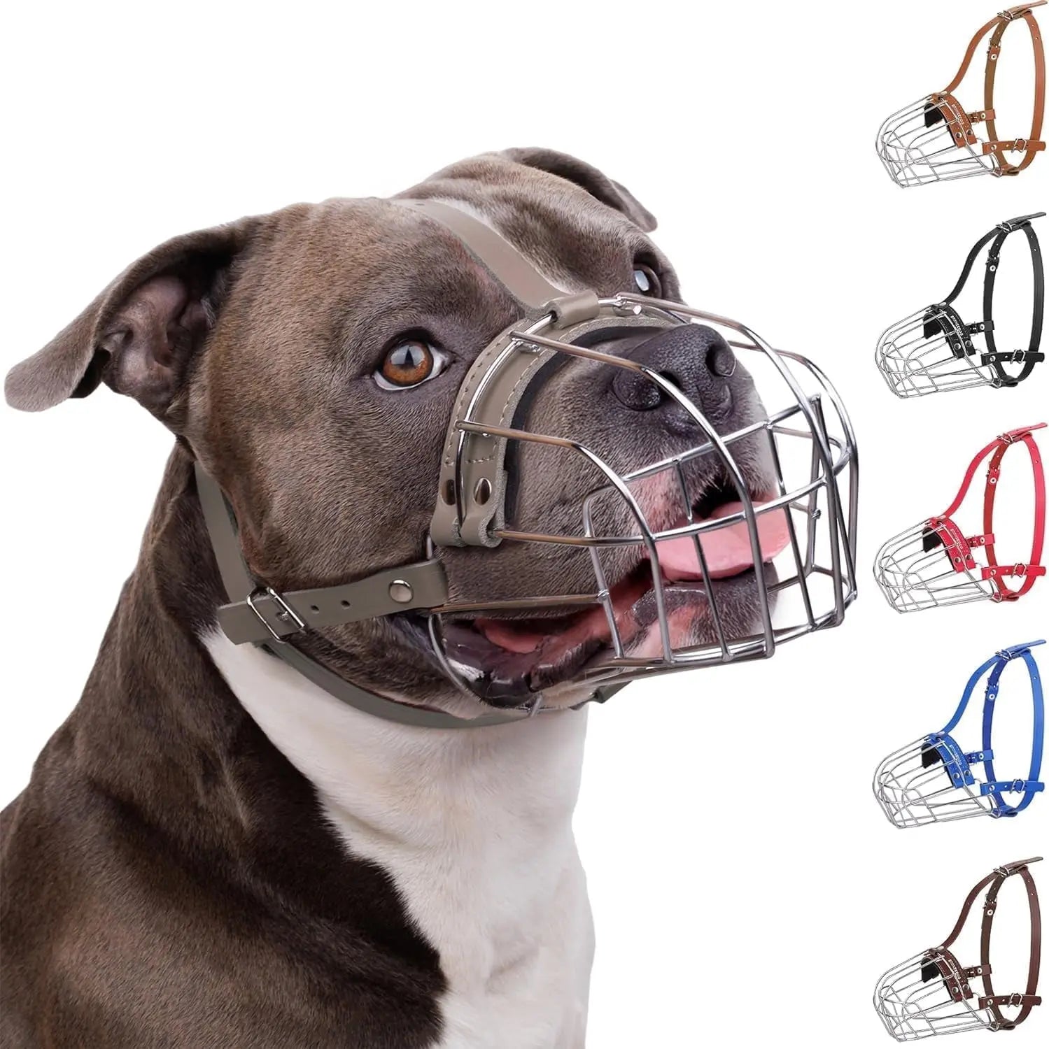 Metal Basket Dog Muzzle – Breathable, Leather Straps