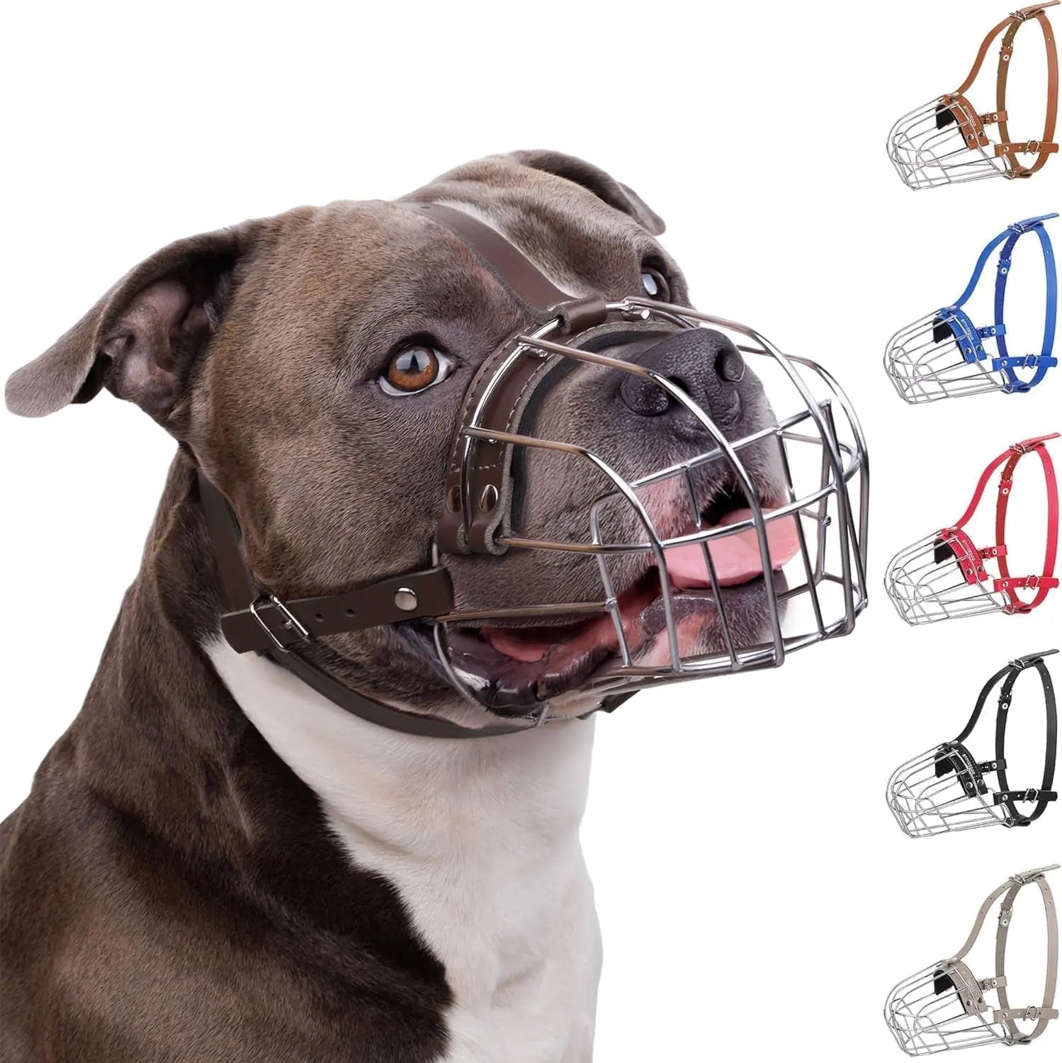 Metal Basket Dog Muzzle – Breathable, Leather Straps
