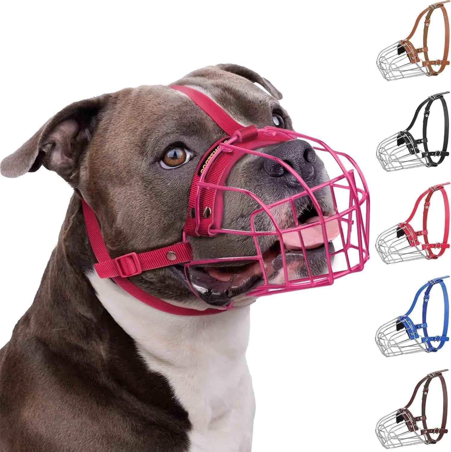 Metal Basket Dog Muzzle – Breathable, Leather Straps