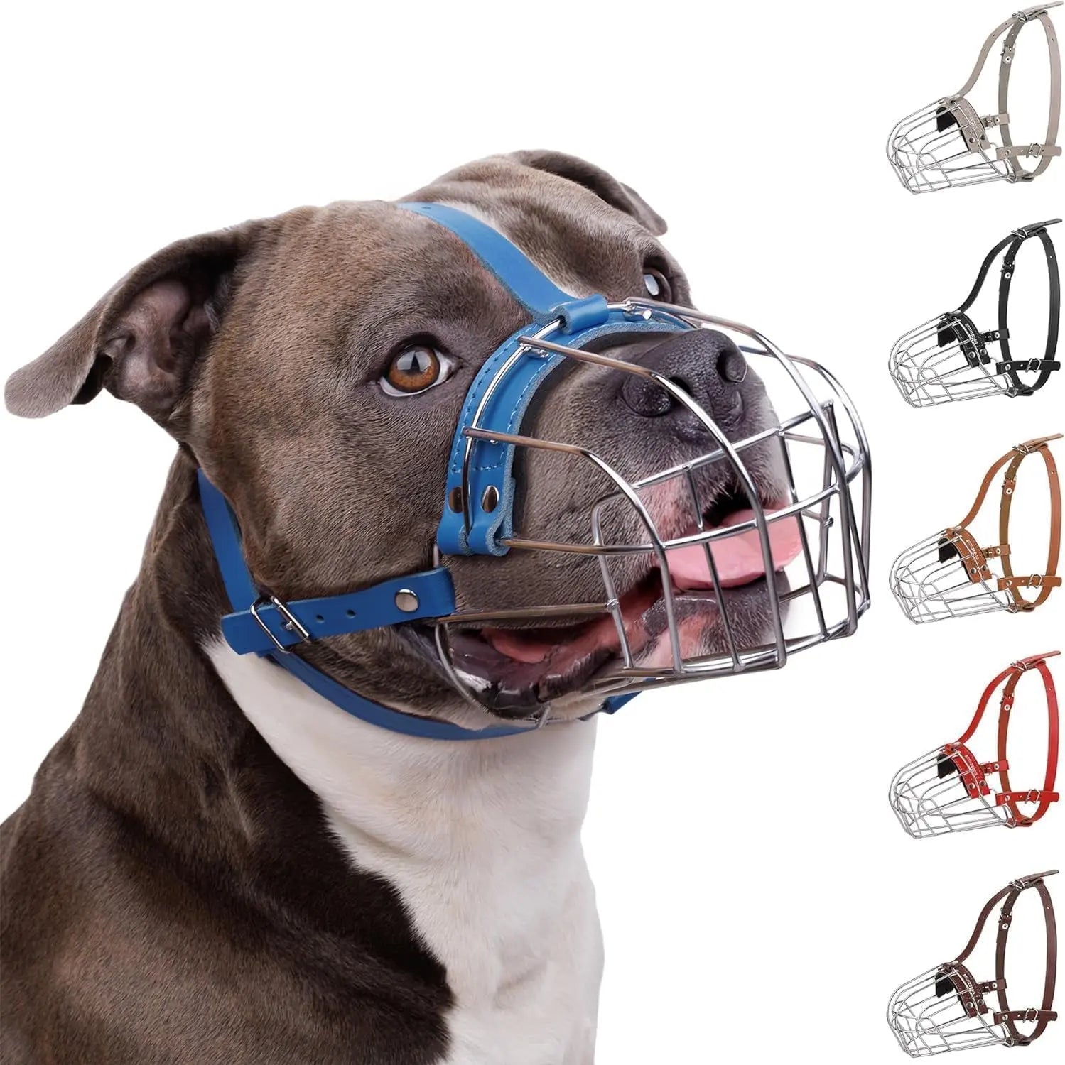 Metal Basket Dog Muzzle – Breathable, Leather Straps