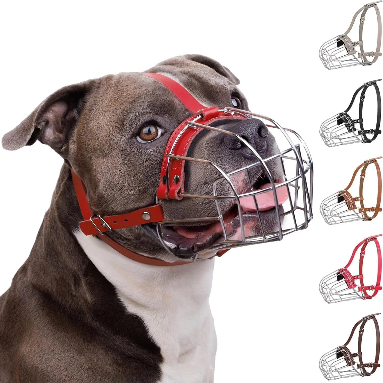 Metal Basket Dog Muzzle – Breathable, Leather Straps
