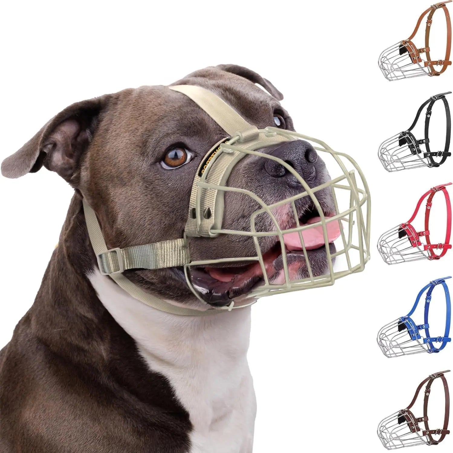 Metal Basket Dog Muzzle – Breathable, Leather Straps