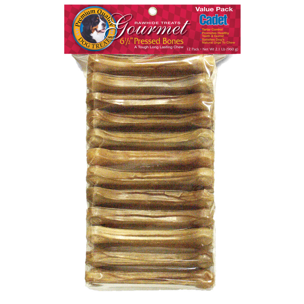 Cadet Pressed Rawhide Bones 6.5" Dog Chews 12 Pack Long Lasting Beef Hide