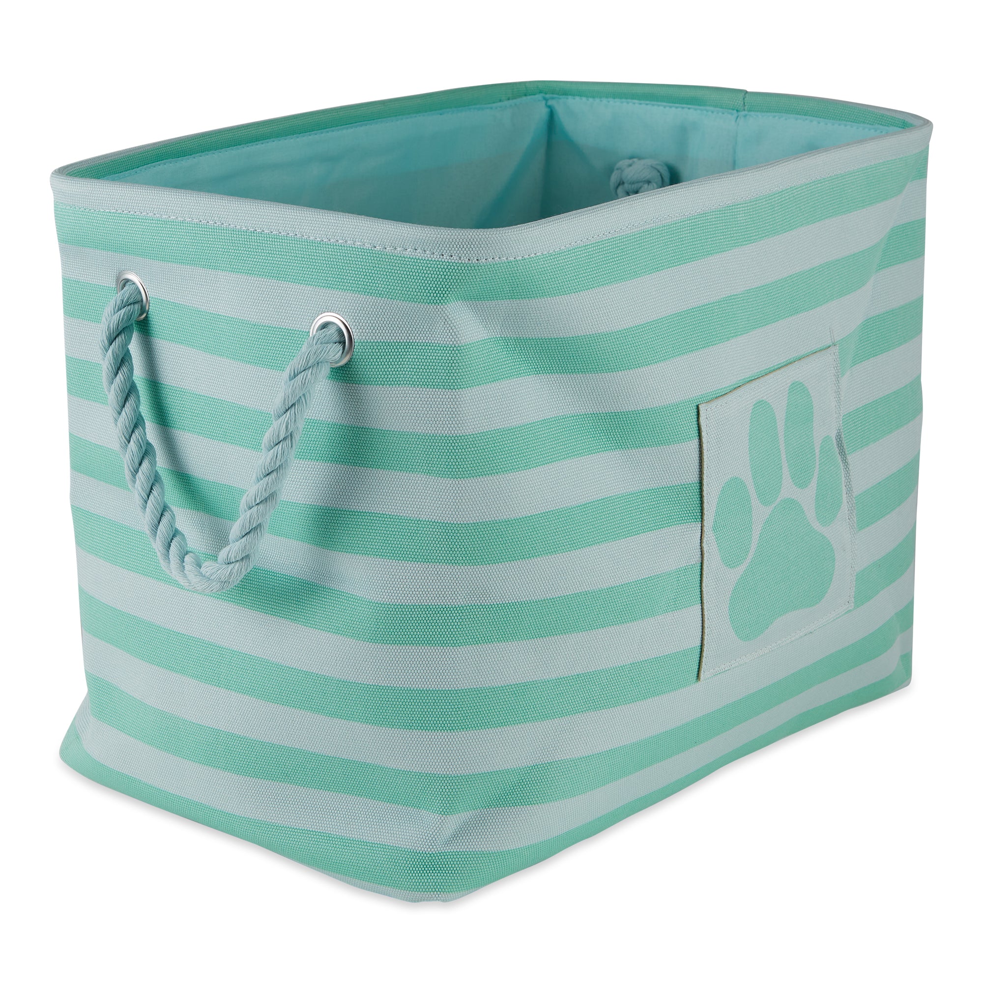 Bone Dry Polyester Pet Bin Stripe With Paw Patch Aqua Rectangle Large