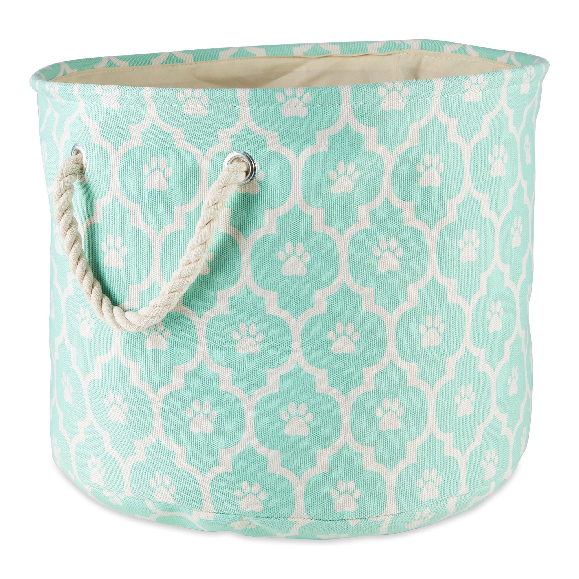 DII Polyester Pet Bin Lattice Paw Aqua Round Medium