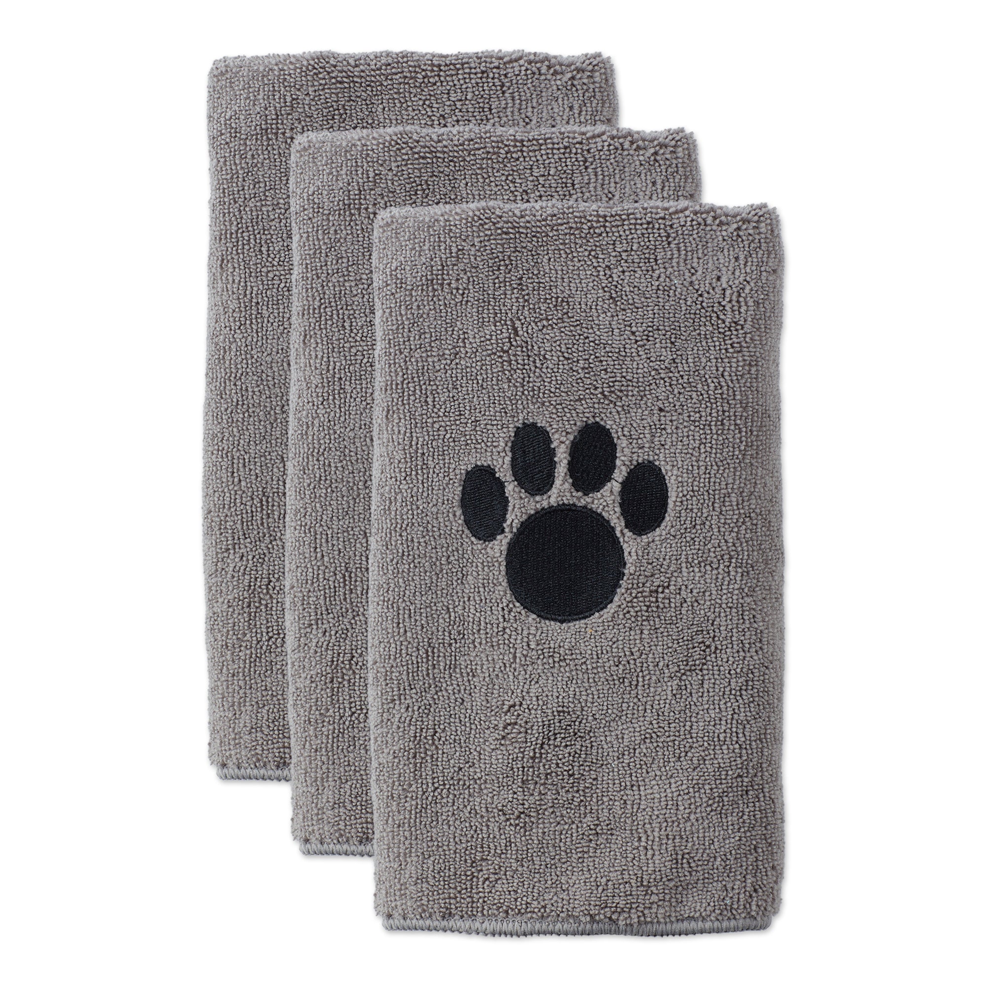 GRAY EMBROIDERED PAW SMALL PET TOWEL SET/3