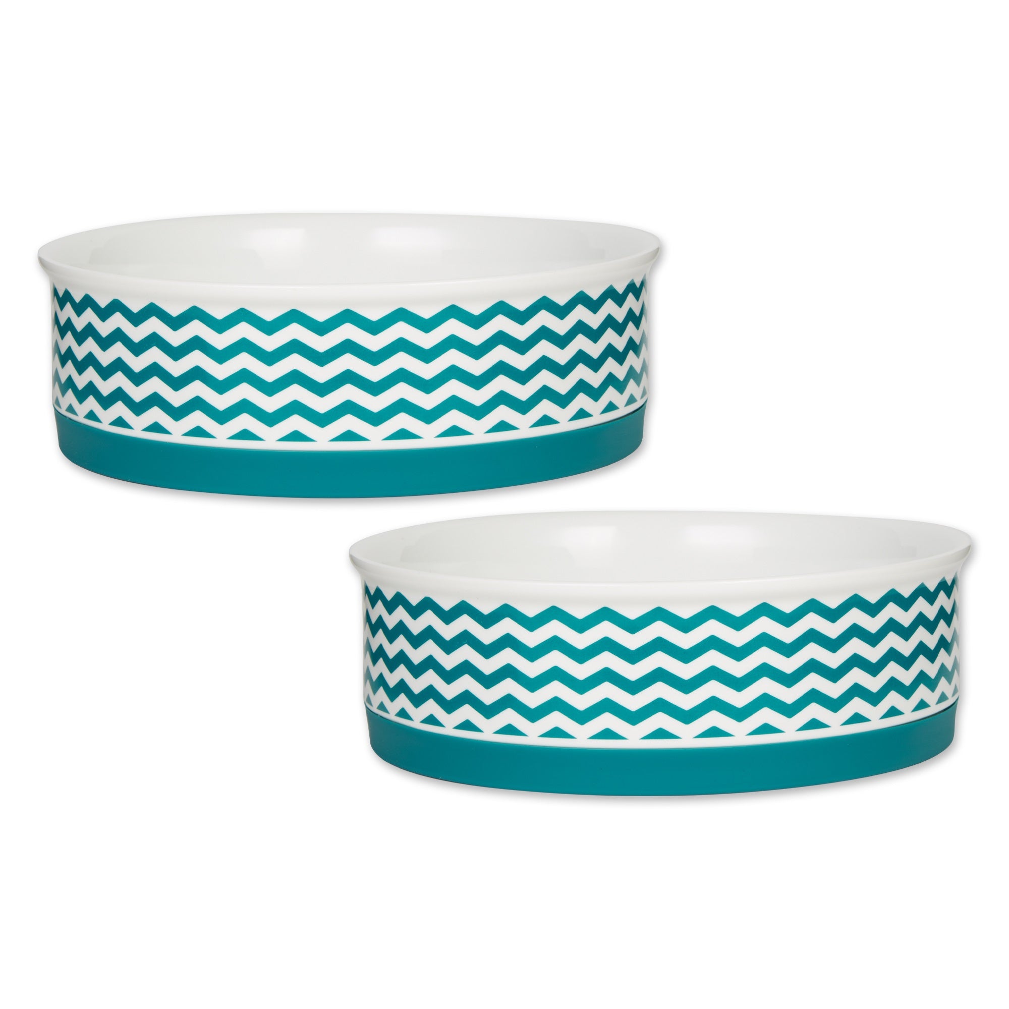 DII Pet Bowl Chevron Teal Large 7.5Dx2.4H (Set of 2)