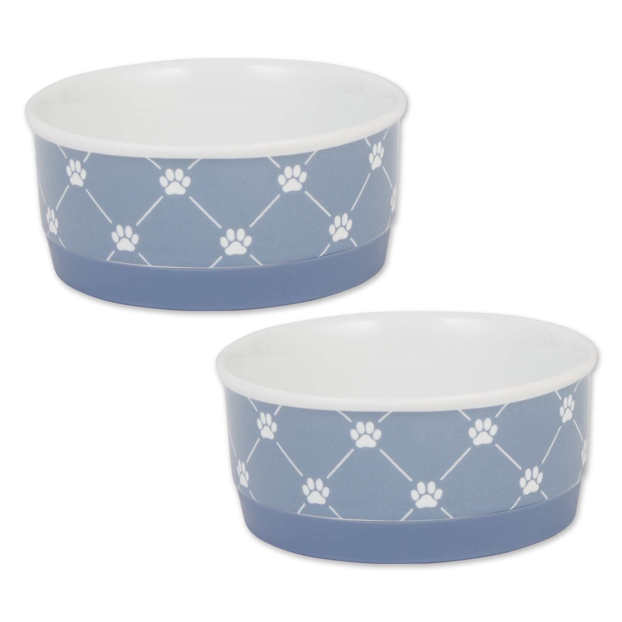 DII Pet Bowl Trellis Paw Stonewash Blue Small 4.25Dx2H (Set of 2)