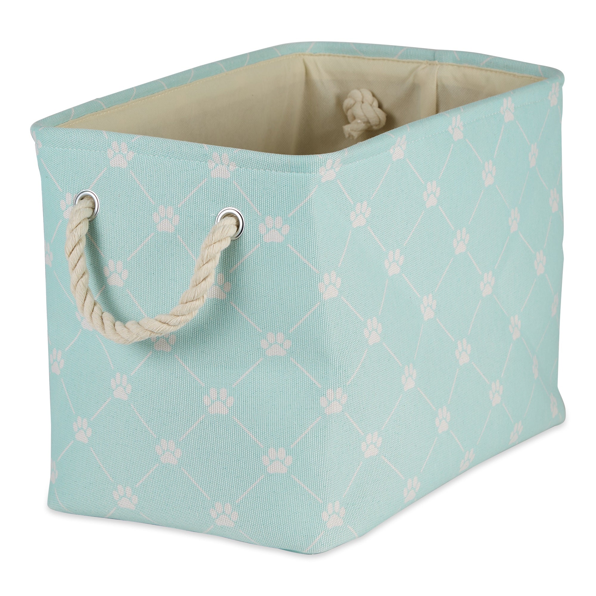 DII Polyester Pet Bin Trellis Paw Light Aqua Rectangle Small