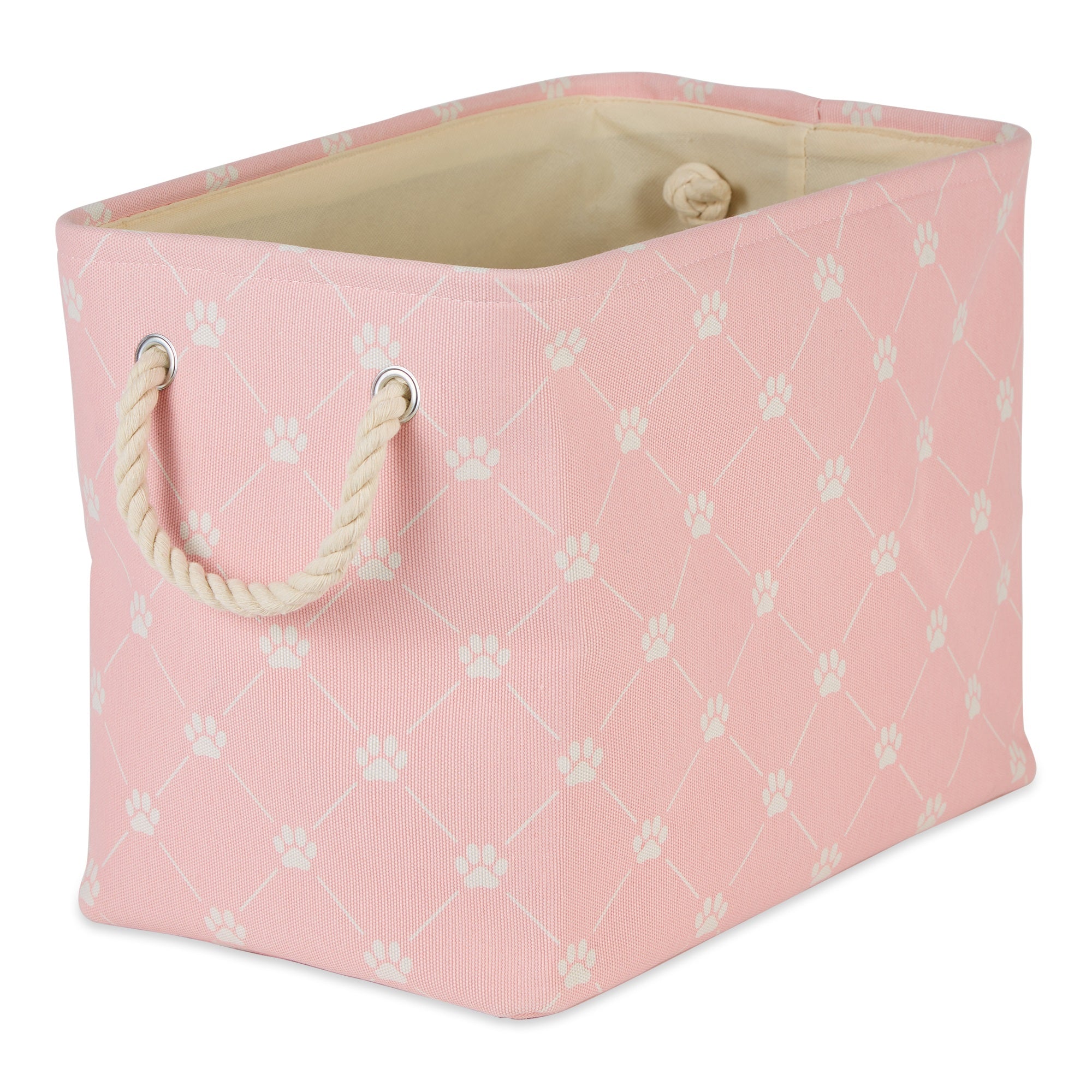 DII Polyester Pet Bin Trellis Paw Pink Rectangle Small