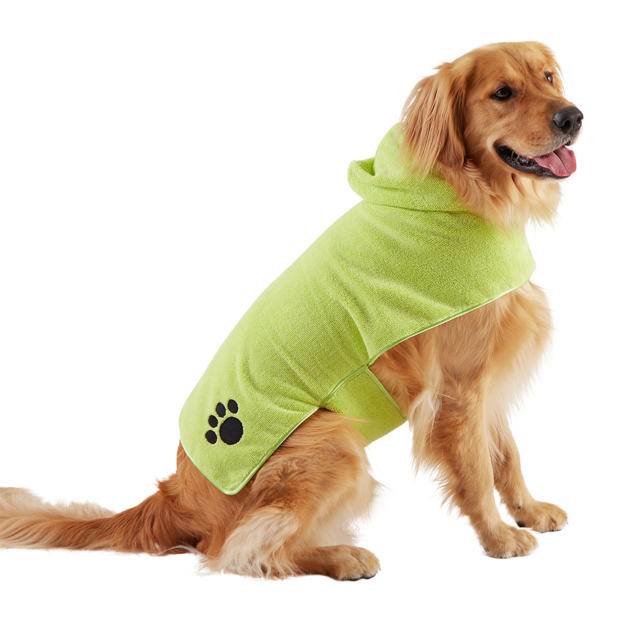 LETTUCE GREEN - EMBROIDERED PAW LARGE PET ROBE