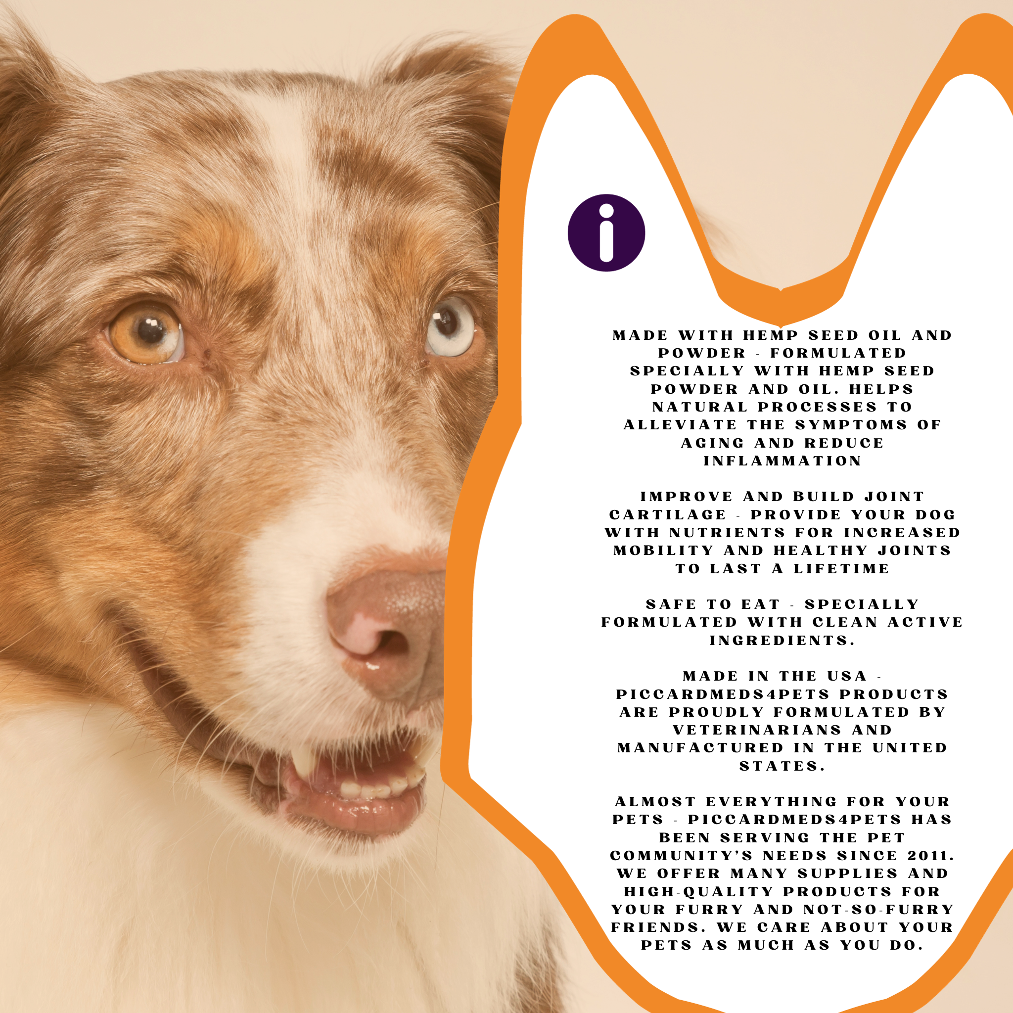 Piccardmeds4pets Hemp + MSM Joint Support Chews for Dogs and Cats 60 Count