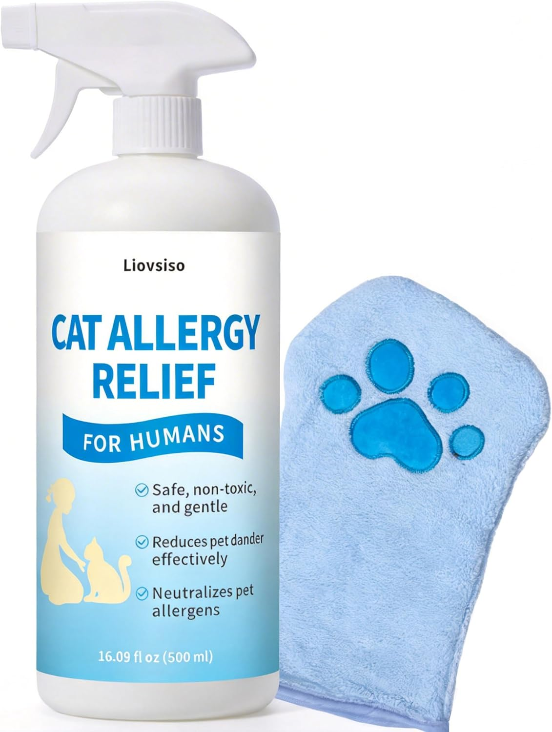 Cat Allergy Relief Spray Dander Remover Anti Allergen Mitt No Rinse 16oz
