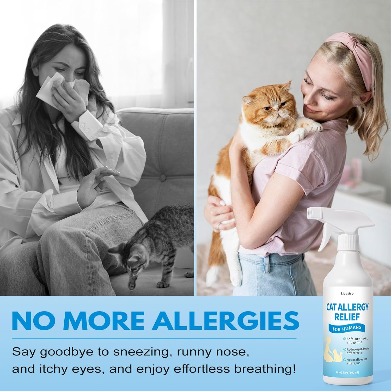 Cat Allergy Relief Spray Dander Remover Anti Allergen Mitt No Rinse 16oz
