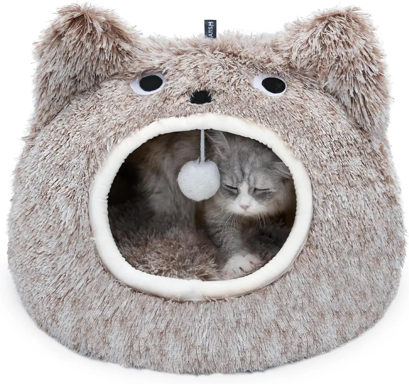 Cat Bed Cave for Indoor Cats, Plush Hooded Cat Bed with Removable Cushion