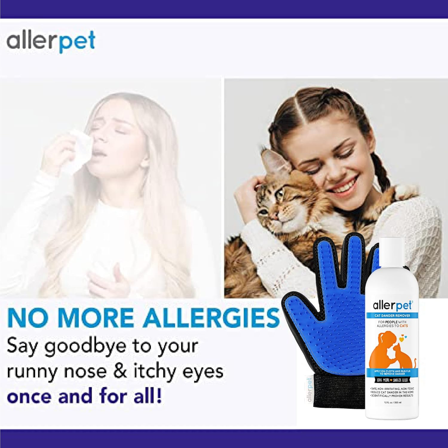 Cat Dander Remover Allerpet Anti Allergen Solution Grooming Gloves 12oz