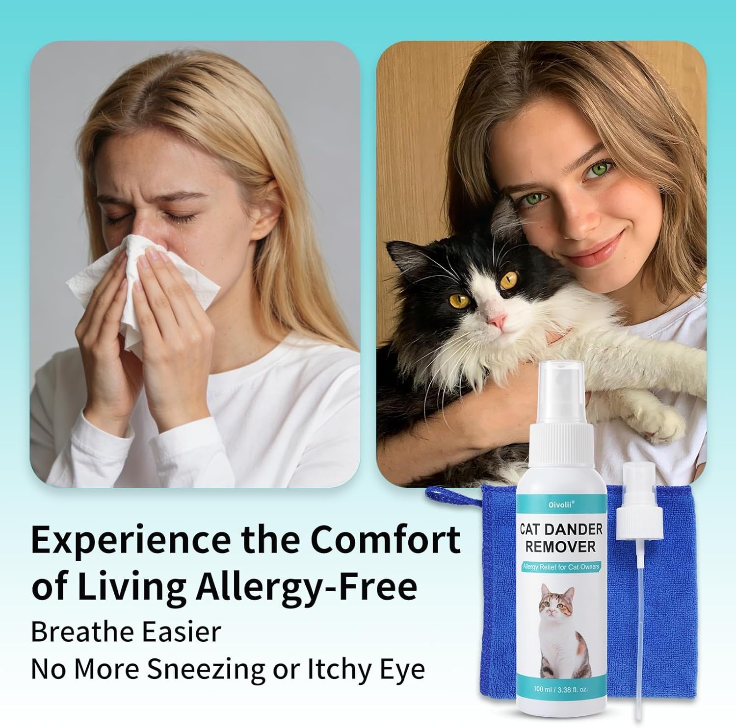 Cat Dander Remover Spray Natural Allergy Relief No Rinse Anti Dander