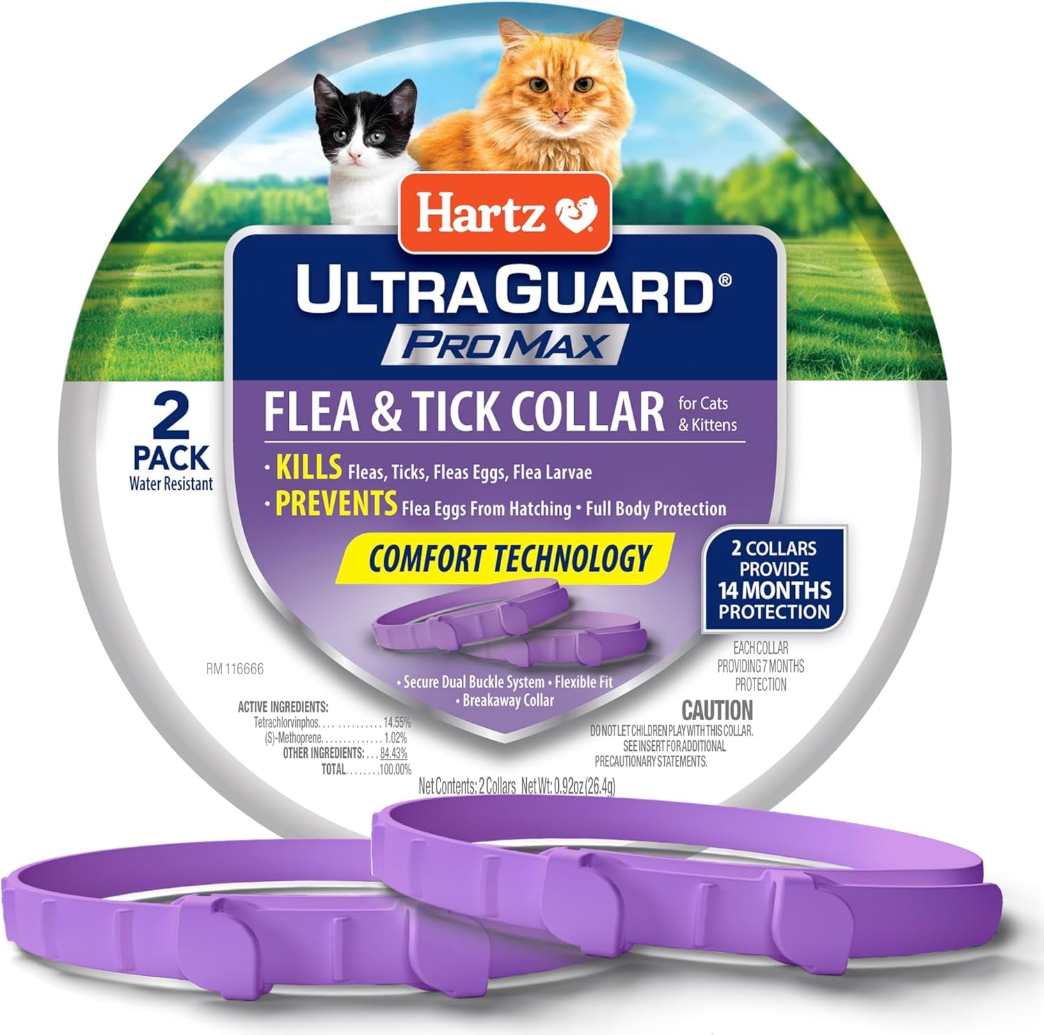 Cat Flea Tick Collar 2 Pack Breakaway Adjustable 14 Month Protection
