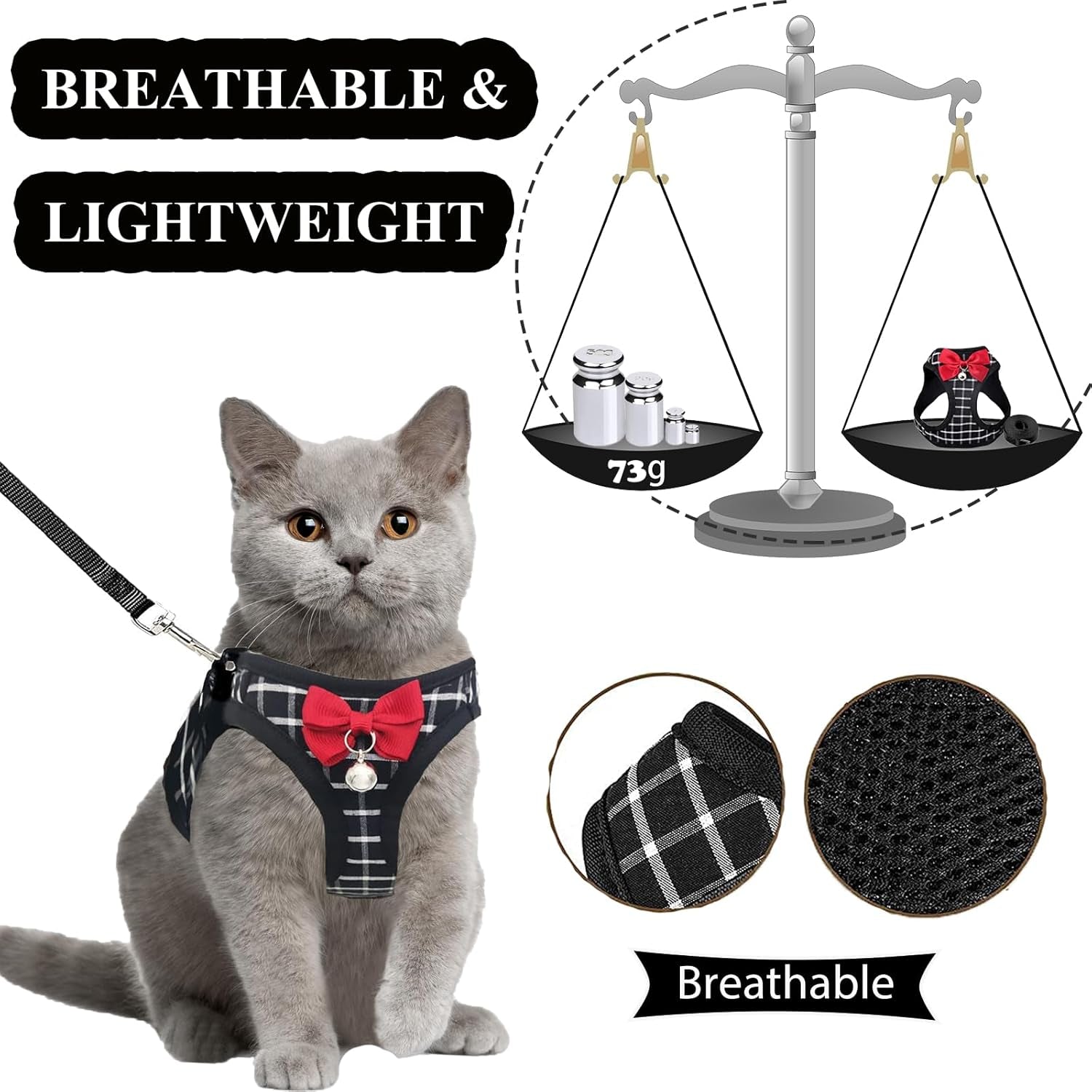 Cat Harness Leash Set Breathable Adjustable Mesh Vest