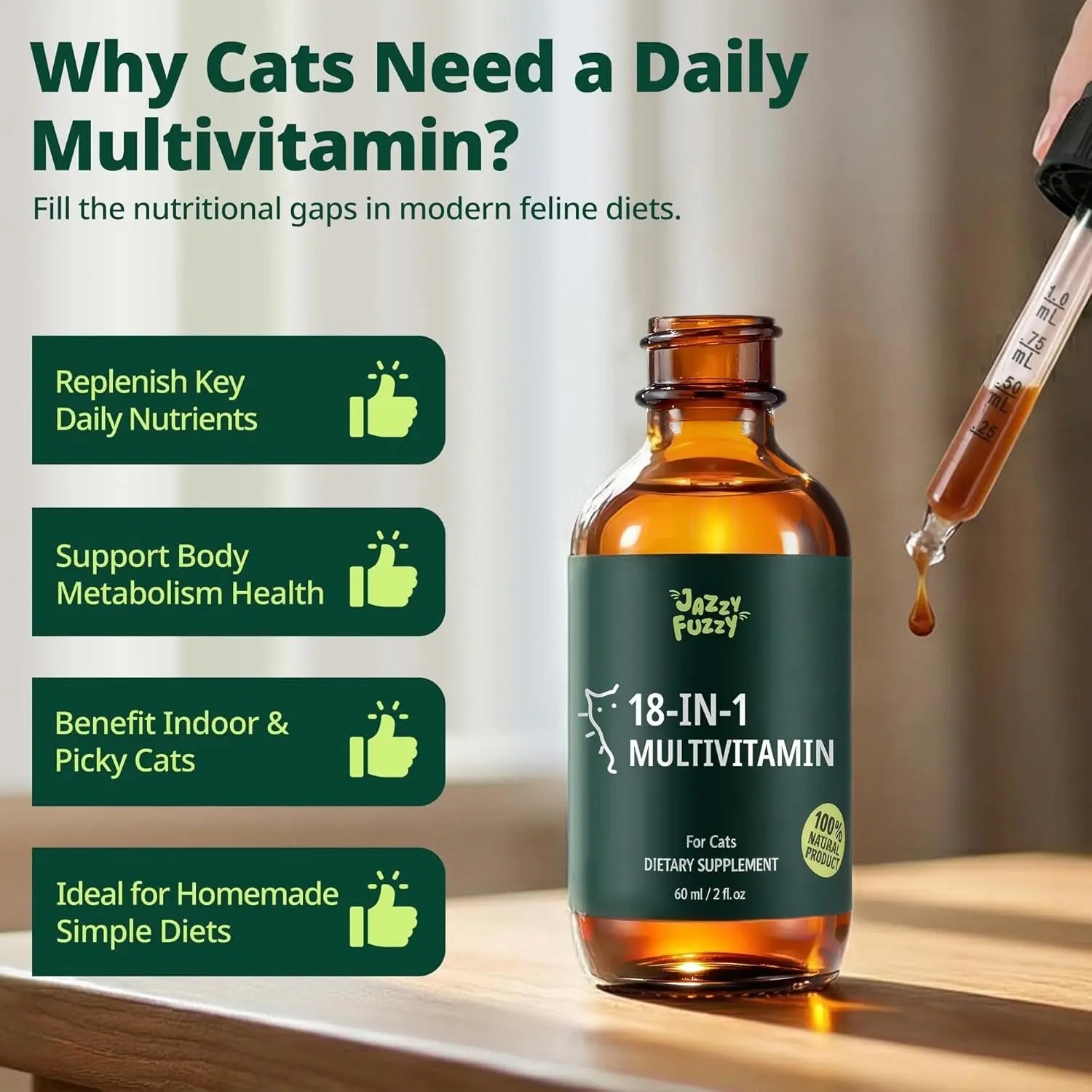 Cat Liquid Multivitamin Taurine Lysine Skin Coat Immune Support 2oz