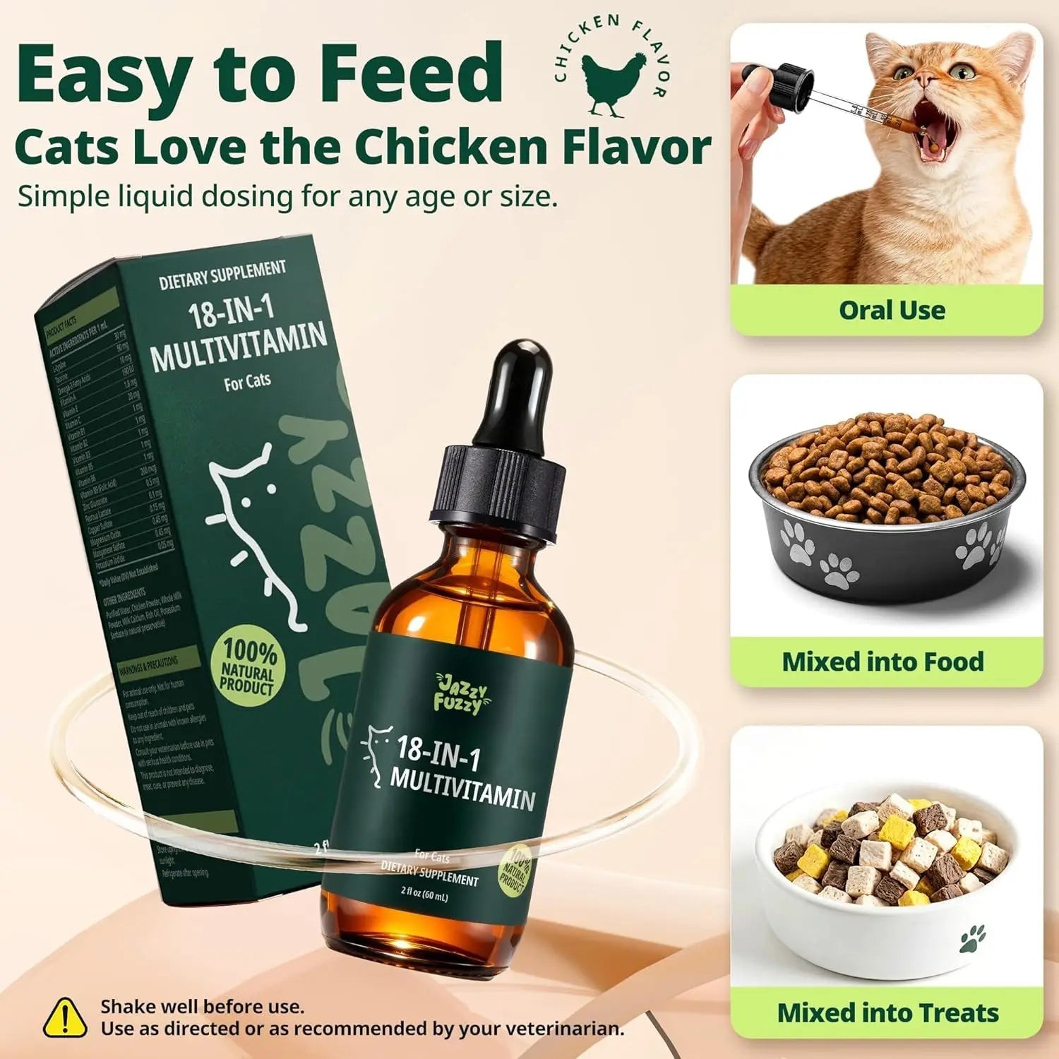 Cat Liquid Multivitamin Taurine Lysine Skin Coat Immune Support 2oz