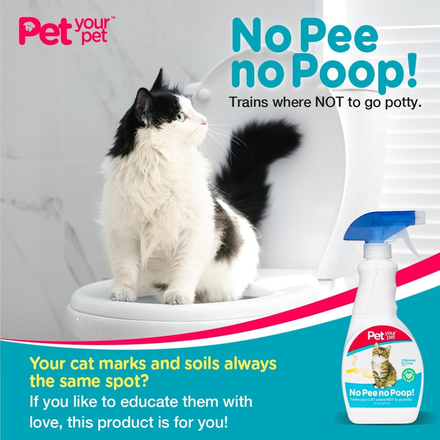 Cat Potty Training Spray No Pee No Poop Natural Deterrent 16oz