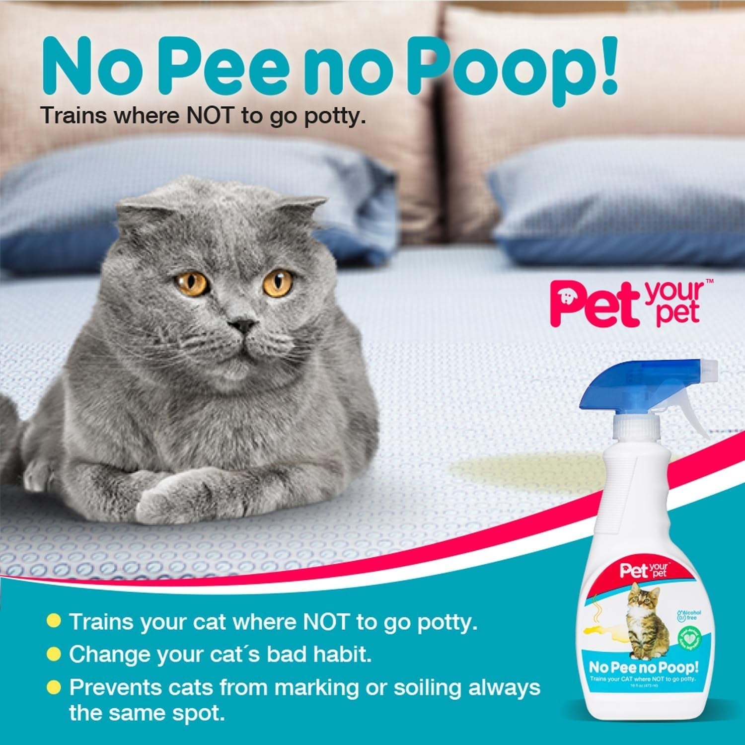 Cat Potty Training Spray No Pee No Poop Natural Deterrent 16oz