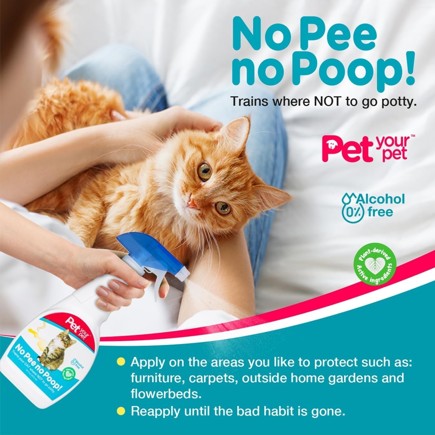 Cat Potty Training Spray No Pee No Poop Natural Deterrent 16oz