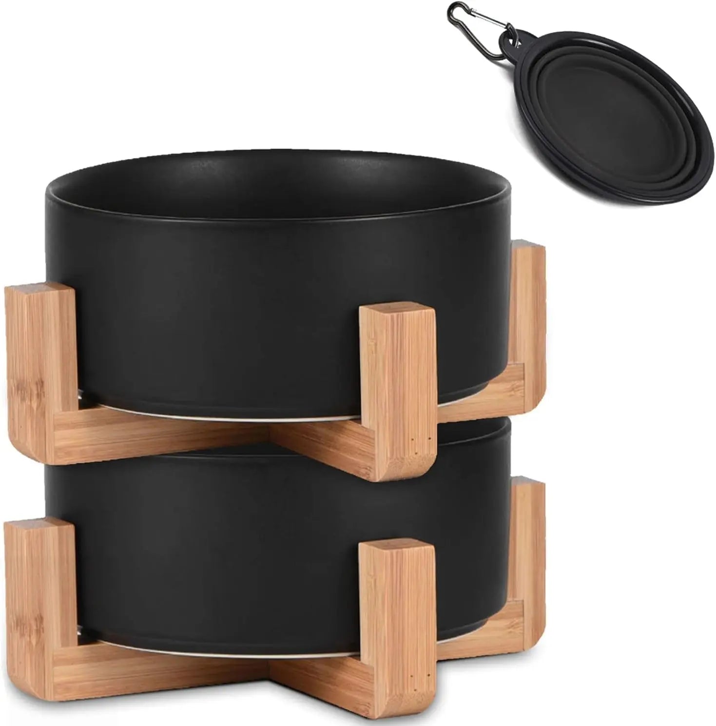 Ceramic Cat & Small Dog Bowl Set with Stand 13.5oz Non Slip Double