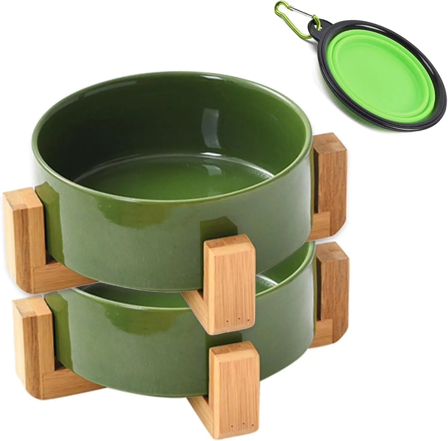 Ceramic Cat & Small Dog Bowl Set with Stand 13.5oz Non Slip Double