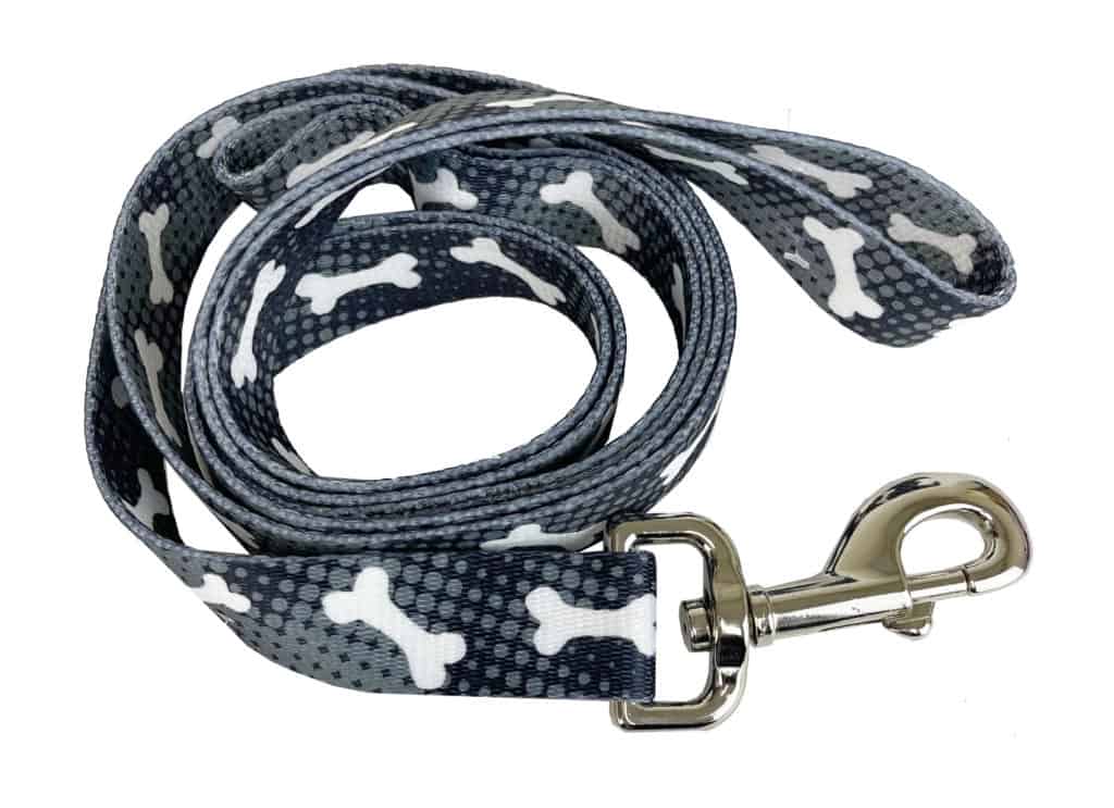 Coastal Styles Nylon Adjustable Dog Leash Black Bones 1" W x 4' Long