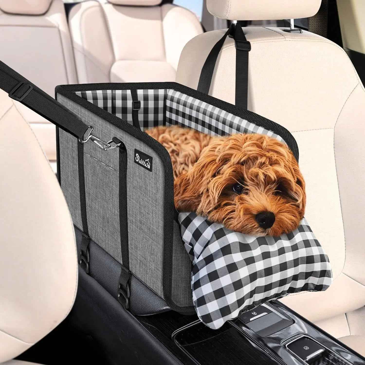 Console Dog Car Seat – Anti-Slip Booster with Safety Strap
