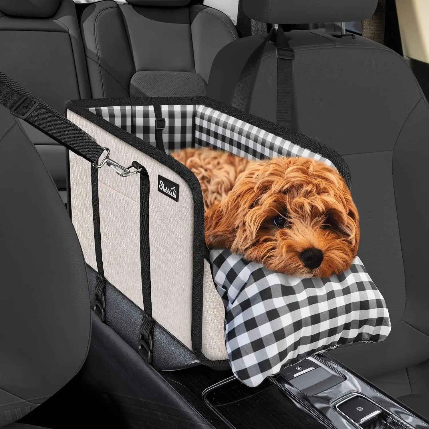 Console Dog Car Seat – Anti-Slip Booster with Safety Strap