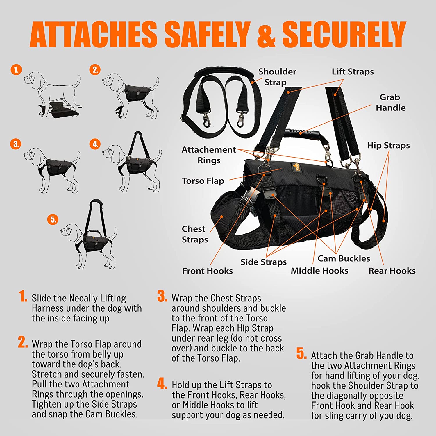 [LIFETIME WARRANTY!] NeoAlly 5-in-1 Sturdy Dog Lift Harness Full Body Support