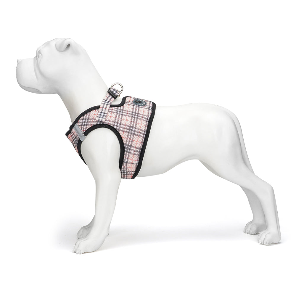 EcoBark Step In Dog Harness - Teacup & Small Breeds- Reflective Soft Mesh Harness for Teacup, Small Dogs and Puppies / Beige Plaid