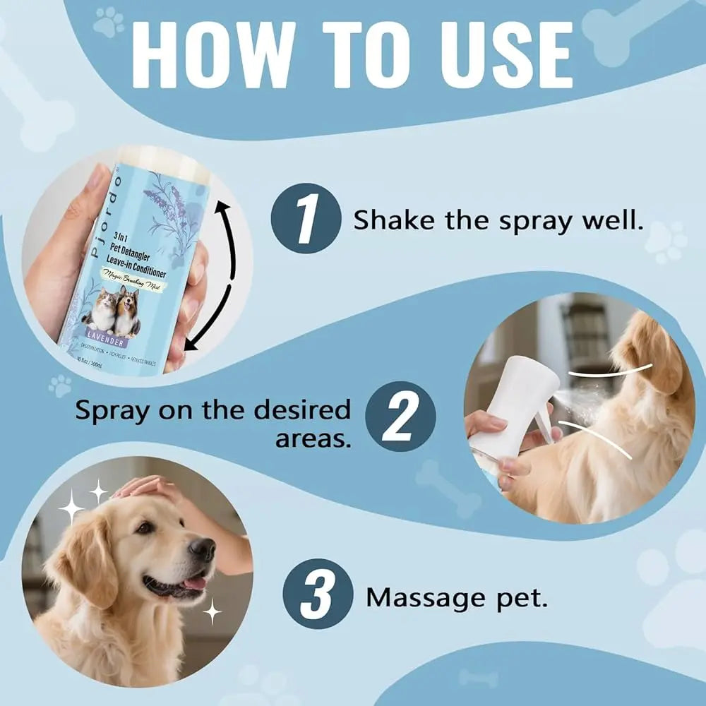 Dog Detangler Grooming Spray Leave-In Conditioner for Tangles & Shedding 10oz